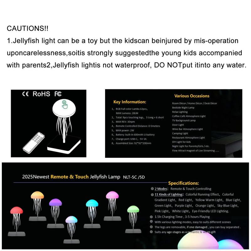 Enchanting Jellyfish LED Night Light - Rechargeable Table Lamp for Bedroom & Living Room Décor